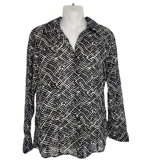 Coldwater Creek Top Womens Petites Small PS Lightweight No Iron Button Printed - Picture 1 of 10
